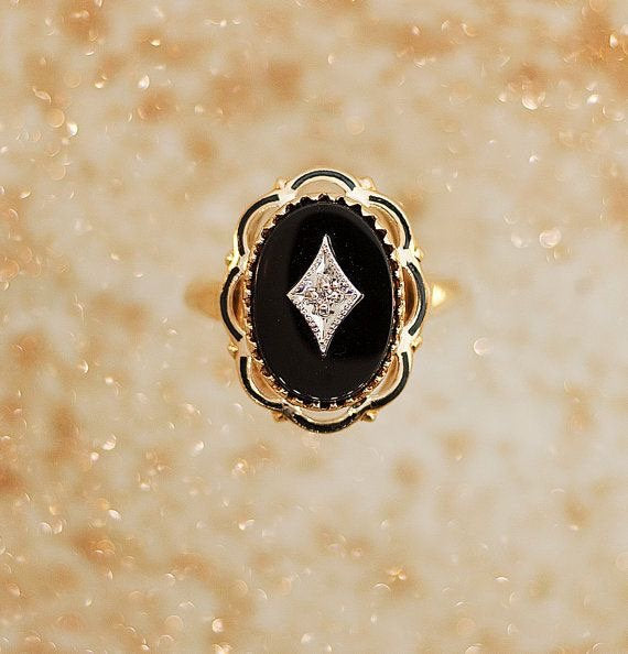 Vintage inspired ring set,Handmade jewelry,  gold Black Onyx and morganite ring