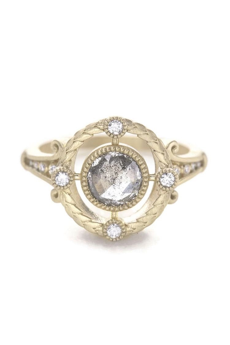 Emmaline ring set,Handmade jewelry,gray moissanite diamond ring