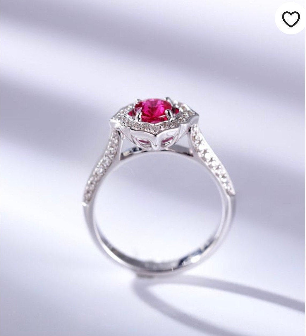 Oval cut ruby diamond engagement ring set,Handmade rings