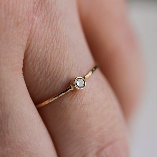 Delicate Natural rose goldring,  diamond Stacking ring, Solid14k Gold  ring.Hammered Rose