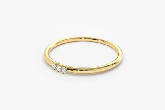 Minimalist Ring，Diamond ring set ,thin 14k solid gold stacking ring,stackable ring set