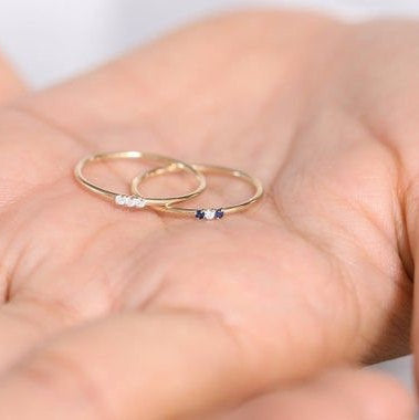 Minimalist Ring，Diamond ring set ,thin 14k solid gold stacking ring,stackable ring set