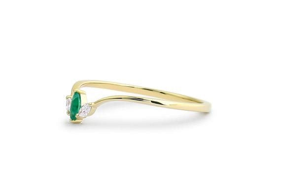 Marquise Emerald Ring/14k Marquise Emerald and Marquise Diamond Ring ,Natural Emerald