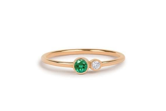 Genius natural diamond ring,14k Gold Emerald and diamond Birthstone ring,Emerald jewelry  gift for her,May birthstone ring p