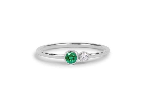 Genius natural diamond ring,14k Gold Emerald and diamond Birthstone ring,Emerald jewelry  gift for her,May birthstone ring p