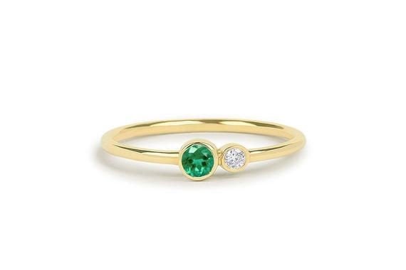 Genius natural diamond ring,14k Gold Emerald and diamond Birthstone ring,Emerald jewelry  gift for her,May birthstone ring p