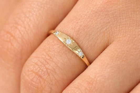 Star Setting Diamond Stacking Ring/14k Gold Dainty Delicate Minimal Diamond Ring/avail in 14k Gold