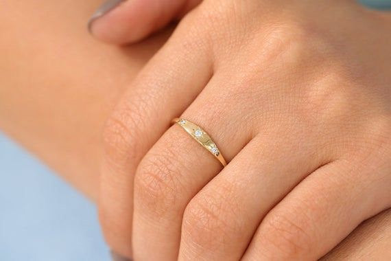 Star Setting Diamond Stacking Ring/14k Gold Dainty Delicate Minimal Diamond Ring/avail in 14k Gold