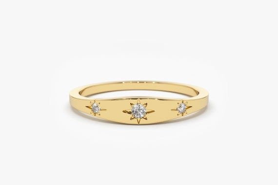 Star Setting Diamond Stacking Ring/14k Gold Dainty Delicate Minimal Diamond Ring/avail in 14k Gold