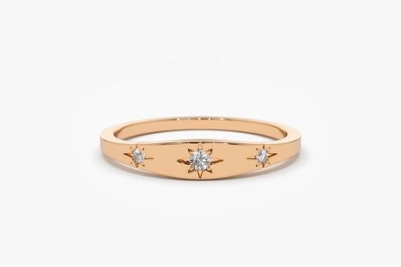 Star Setting Diamond Stacking Ring/14k Gold Dainty Delicate Minimal Diamond Ring/avail in 14k Gold