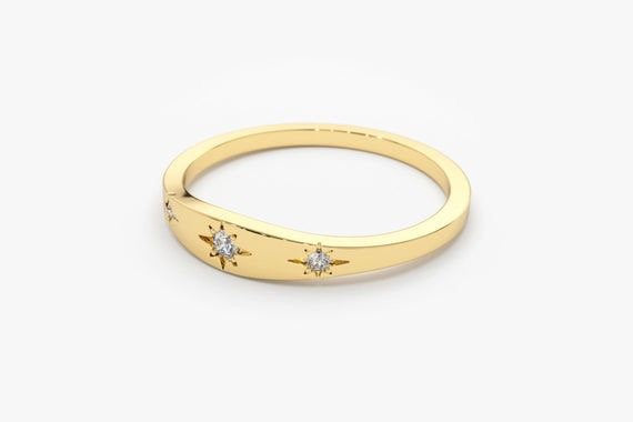 Star Setting Diamond Stacking Ring/14k Gold Dainty Delicate Minimal Diamond Ring/avail in 14k Gold