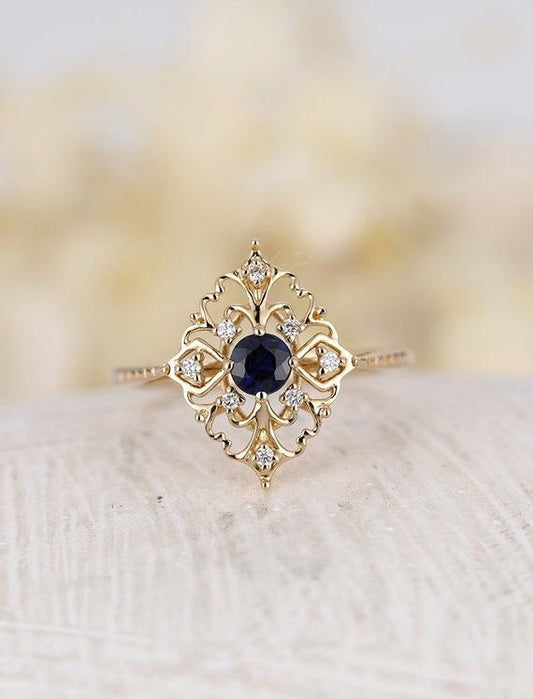 Art Deco engagement ring set,Handmade jewelry, Vintage antique sapphire ring