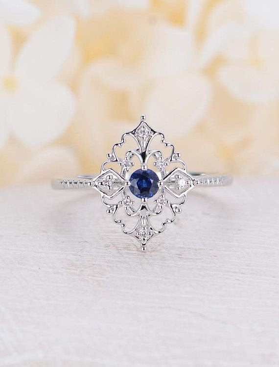 Art Deco engagement ring set,Handmade jewelry, Vintage antique sapphire ring