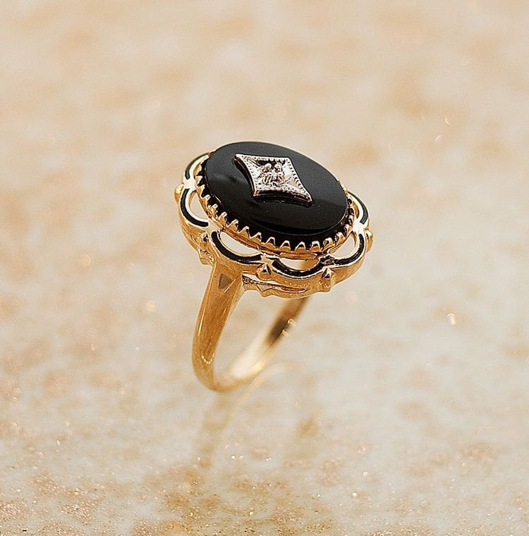 Vintage inspired ring set,Handmade jewelry,  gold Black Onyx and morganite ring