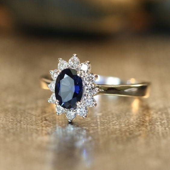 Vintage Oval halo sapphire ring gifts for her,Handmade jewelry,design genuine sapphire ring,enagement ring ,promise anniversary ring