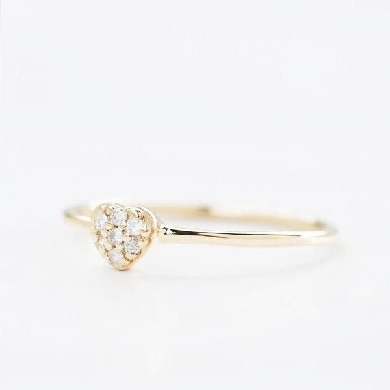 pave diamond heart ring, petite diamond ring, small diamond ring, heart shape diamond ring, dainty diamond ring