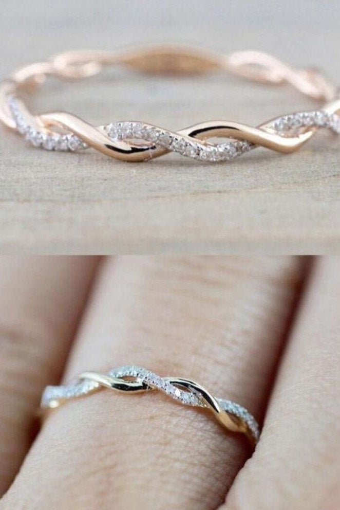 Simple dainty diamond twist rose gold ring