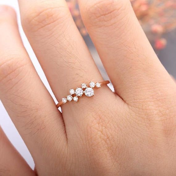 Unique stacking ring,Diamond Cluster ring,Flower wedding ring,Mini Twig Bridal jewelry,Rose gold Engagement ring,Anniversary Gift for her