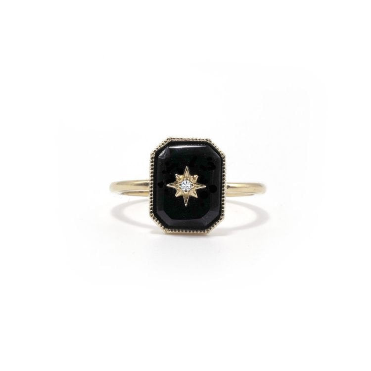 Onyx diamond star ring set,Handmade jewelry,gifts for her,promise ring for women