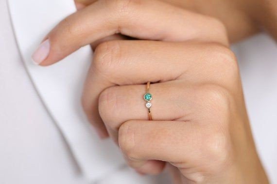 Genius natural diamond ring,14k Gold Emerald and diamond Birthstone ring,Emerald jewelry  gift for her,May birthstone ring p