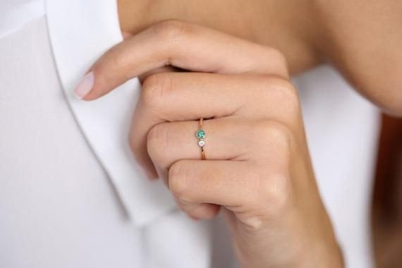 Genius natural diamond ring,14k Gold Emerald and diamond Birthstone ring,Emerald jewelry  gift for her,May birthstone ring p