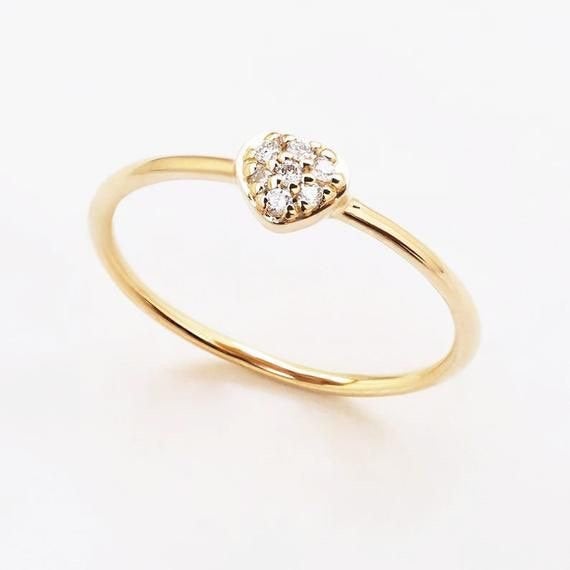 pave diamond heart ring, petite diamond ring, small diamond ring, heart shape diamond ring, dainty diamond ring