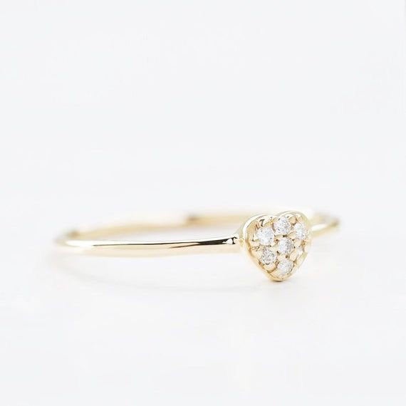 pave diamond heart ring, petite diamond ring, small diamond ring, heart shape diamond ring, dainty diamond ring