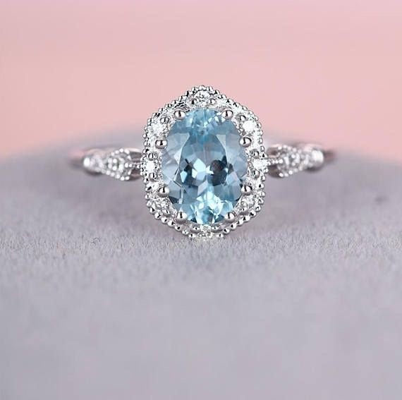 Aquamarine engagement ring,Art Deco vintage engagement ring