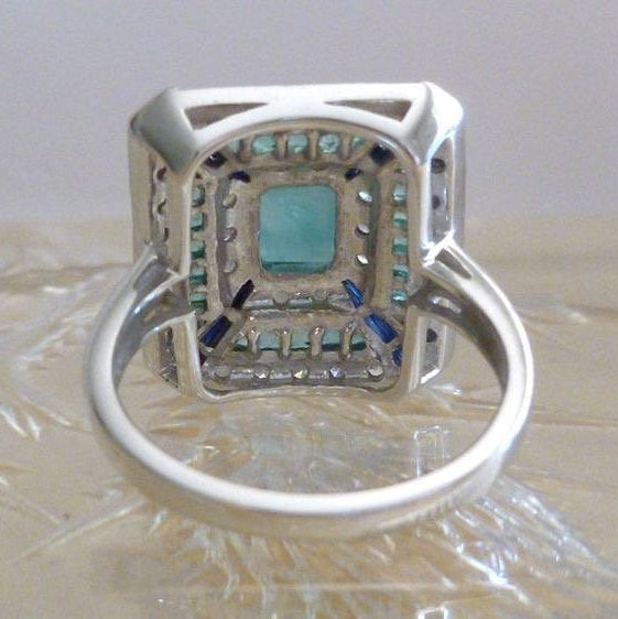 Art deco Emerald sapphires diamond ring