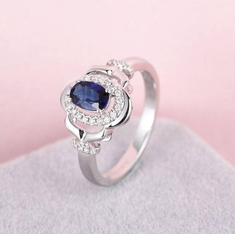 Art deco sapphire engagement ring oval unique vintage ring for wedding Diamond Unique Bridal Floral Anniversary Christmas