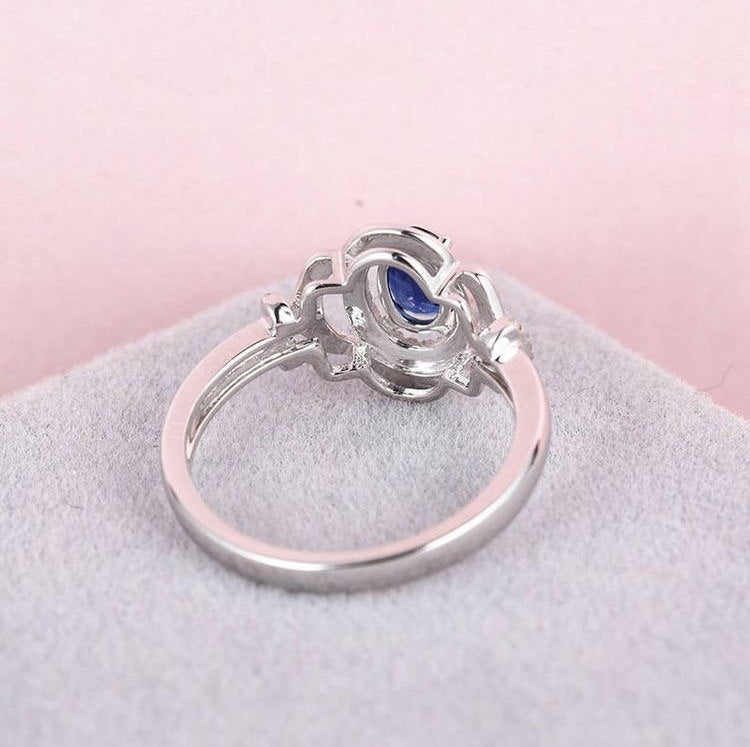 Art deco sapphire engagement ring oval unique vintage ring for wedding Diamond Unique Bridal Floral Anniversary Christmas