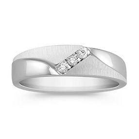 Men's Diamond Band in 14K white gold with three round diamonds at .18ct