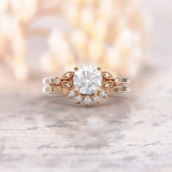 bridal sets moissanite 1 carat ring,Moissanite Engagement Ring ,Moissanite Center Stone & Stacking Band  diamond ,promise Anniversary