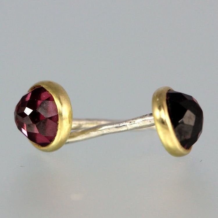 Garnet Studs - Rose Cut Garnet 14 KT Gold Studs - Rose Cut Garnet Gold Studs - Rhodolite Garnet Yellow Gold Post Earrings - Pink Garnet