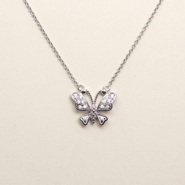 Dainty Diamond Necklace for Women/14k Solid gold Butterfly Necklace/Diamond Pendant Necklace/Genuine Diamond Necklace/Anniversary Necklace