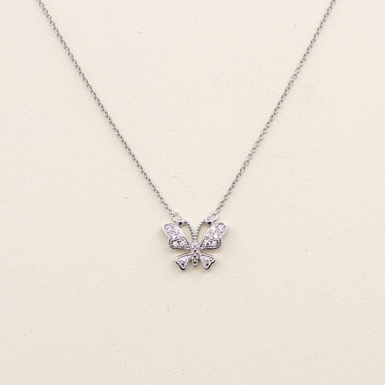 Dainty Diamond Necklace for Women/14k Solid gold Butterfly Necklace/Diamond Pendant Necklace/Genuine Diamond Necklace/Anniversary Necklace