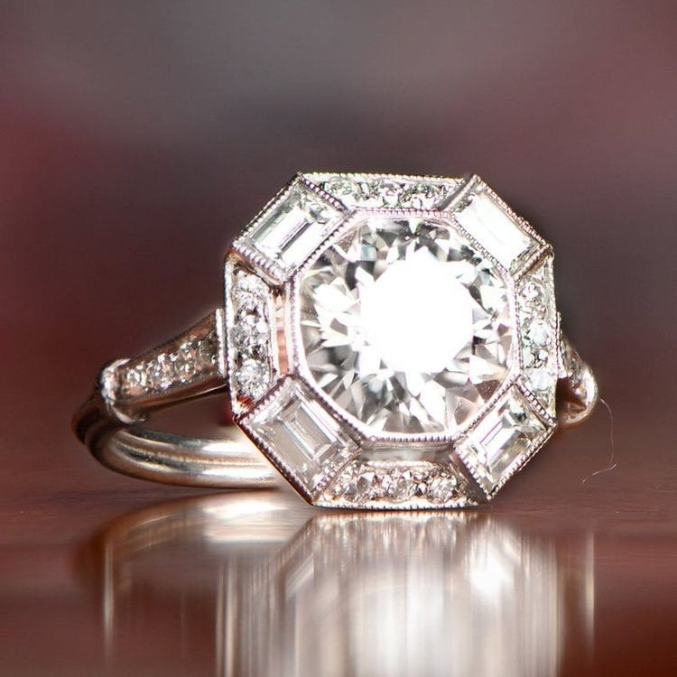 2.60 Carat Emerald-Cut Diamond Engagement Ring Decorated with Pear Sapphires - GIA Certified