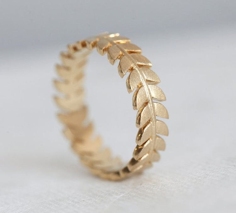 Yellow Gold Wedding Ring, Leaf Wedding Band, Wedding Ring with Leaves, Gold Leaf Ring 9k 14k 18k