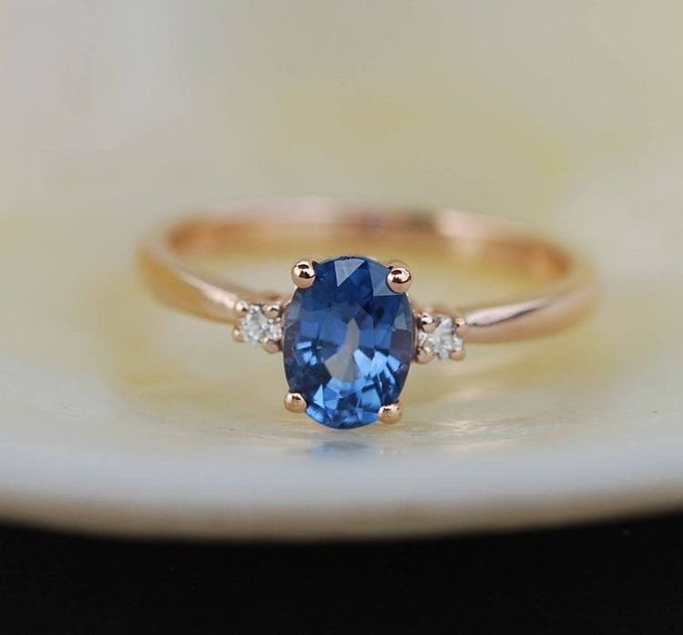 Blue sapphire engagement ring,Promise ring, Oval engagement ring,diamond  engagement ring,Gemstone ring,promise Anniversary ring