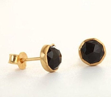 Black gemstone earring,Black Onyx Stud Earrings