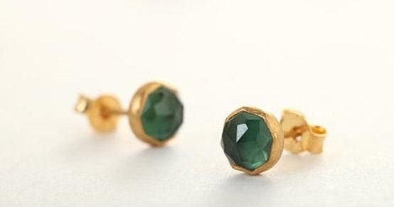 Green Aventurine Stud Earrings, Green Aventurine Earrings, Green Gemstone Earrings, Green Gemstone Studs