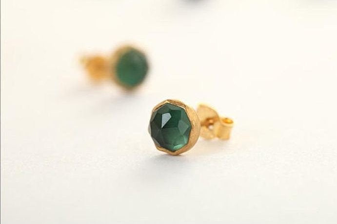 Green Aventurine Stud Earrings, Green Aventurine Earrings, Green Gemstone Earrings, Green Gemstone Studs