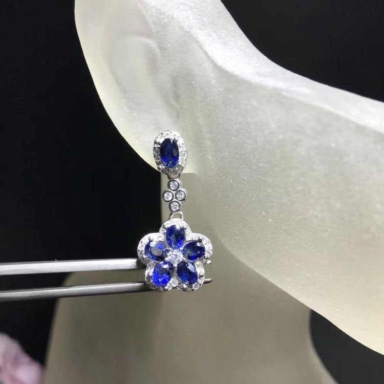 Natural Blue Sapphire Earrings, September Birthstone, Sterling Silver Earrings For Women, Engagement Wedding Jewelry, Art Deco Aesthetic