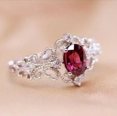 sterling silver ring - filigree ring/silver filigree ring/pink gemstone ring/garnet ring/cherry garnet/vintage gem ring