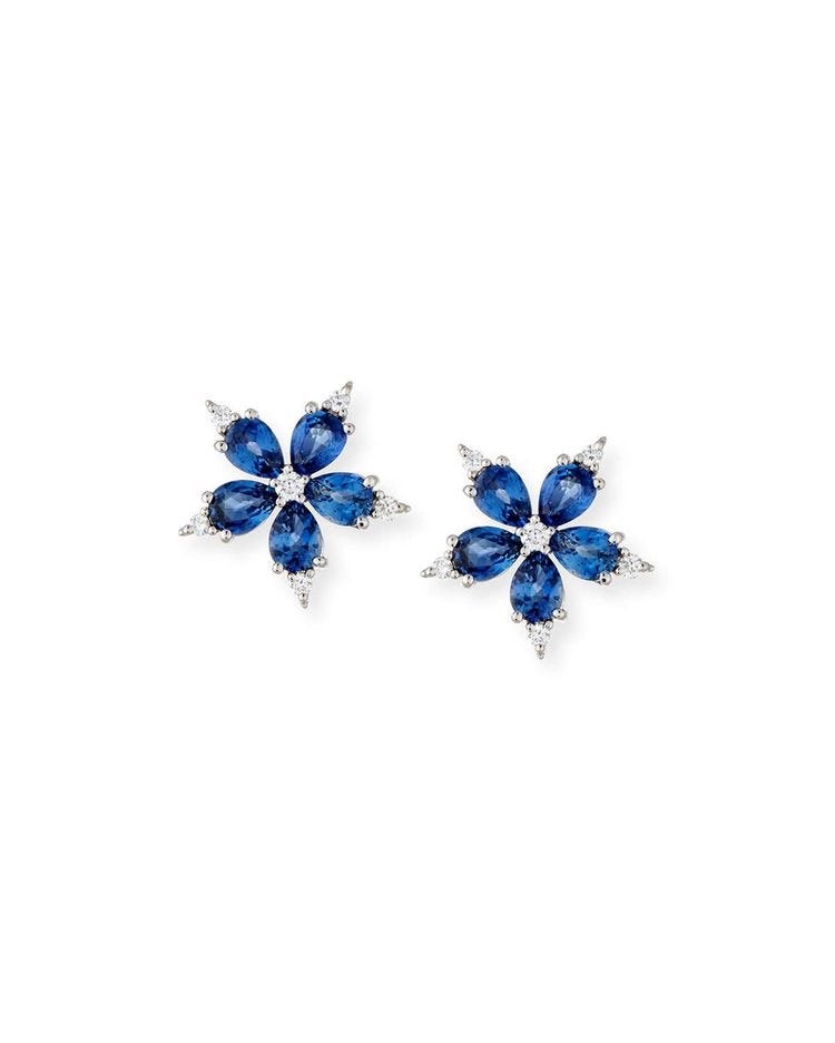 Small blue  sapphire & diamond stud earring