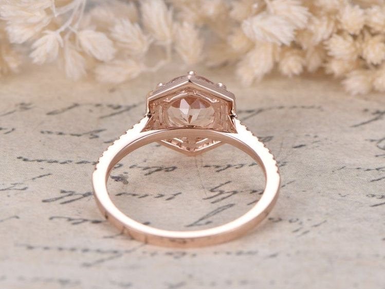 Morganite Ring Rose Gold,Vintage Engagement Ring, Morganite Engagement Ring Women, Half Eternity Wedding Band, 14K Solid Gold,7mm Round Cut