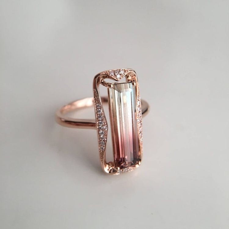 Bi-Color Tourmaline Engagement Ring