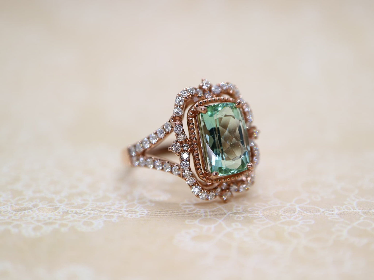 Vintage diamond and tormaline ring set,October birthstone ring,diamond  promise anniversary ring