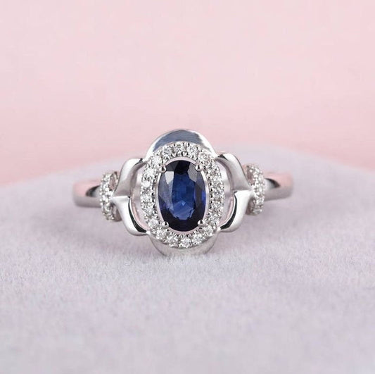 Art deco sapphire engagement ring oval unique vintage ring for wedding Diamond Unique Bridal Floral Anniversary Christmas