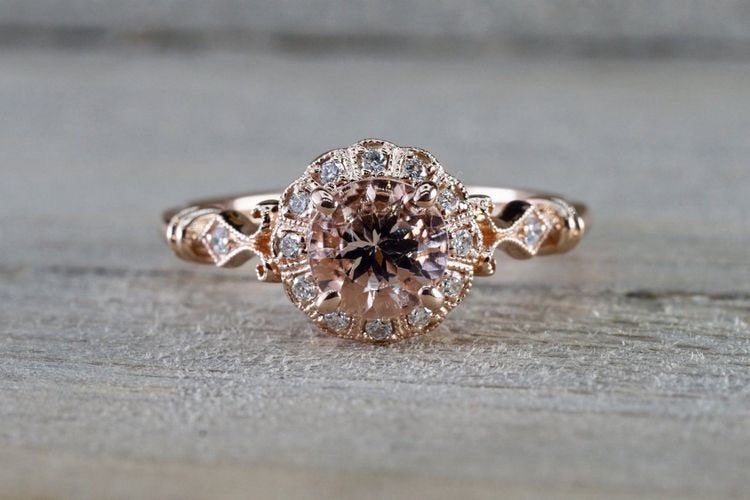 Pink Morganite ring,Vintage Diamonds Ring